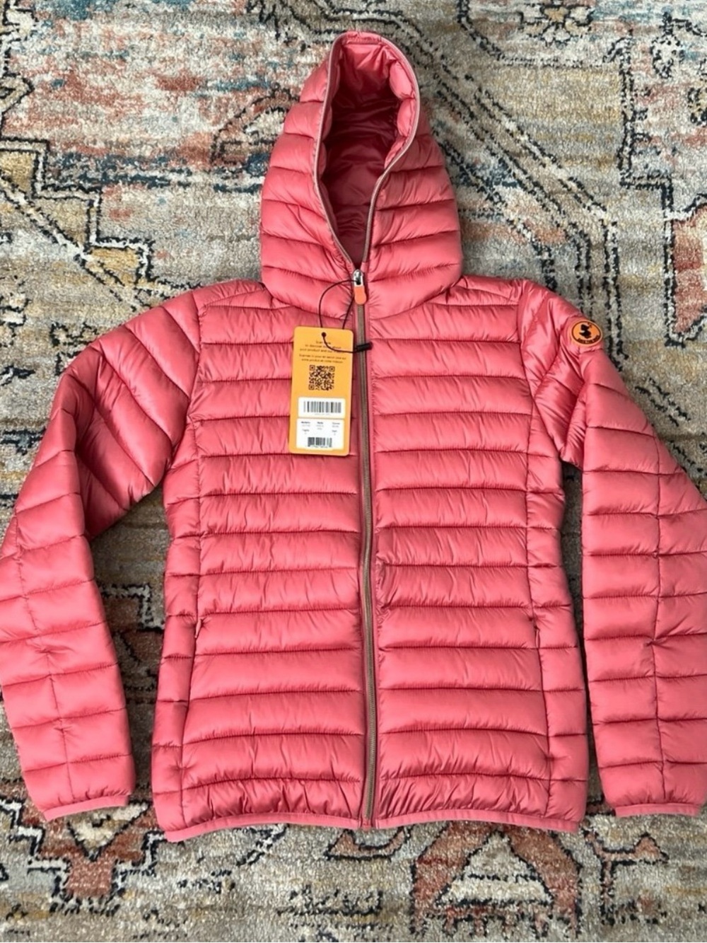 SAVE THE DUCK Kids Hooded Puffer Jacket in Coral Pink